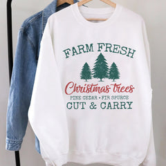 Sandjest Christmas Sweatshirt Farm Fresh Christmas Trees Gift for Women Girl Friend