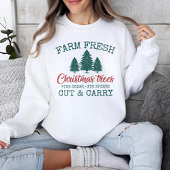 Sandjest Christmas Sweatshirt Farm Fresh Christmas Trees Gift for Women Girl Friend