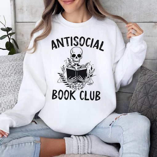 Sandjest Book T-Shirt Antisocial Book Club Gift for Women Girl Friends Bookworm