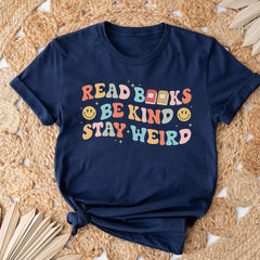 Sandjest Book Lover T-Shirt Read Books Be Kind Stay Weird Gift for Bookworm Librarian