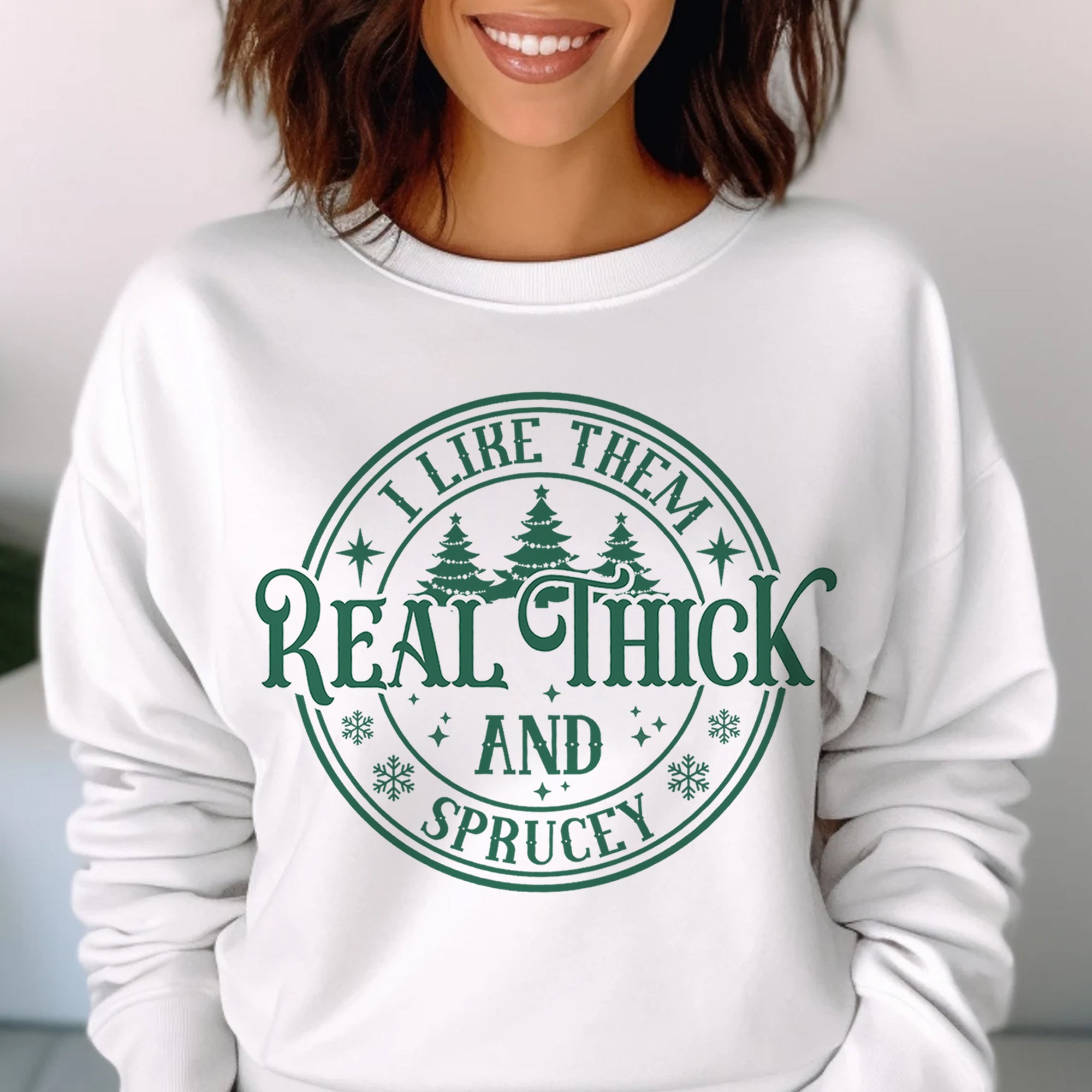 Sandjest I Like Them Real Thick and Sprucy Tshirt, Christmas Shirt, Funny Christmas Tee, Christmas Gift for Women, Xmas Tshirt