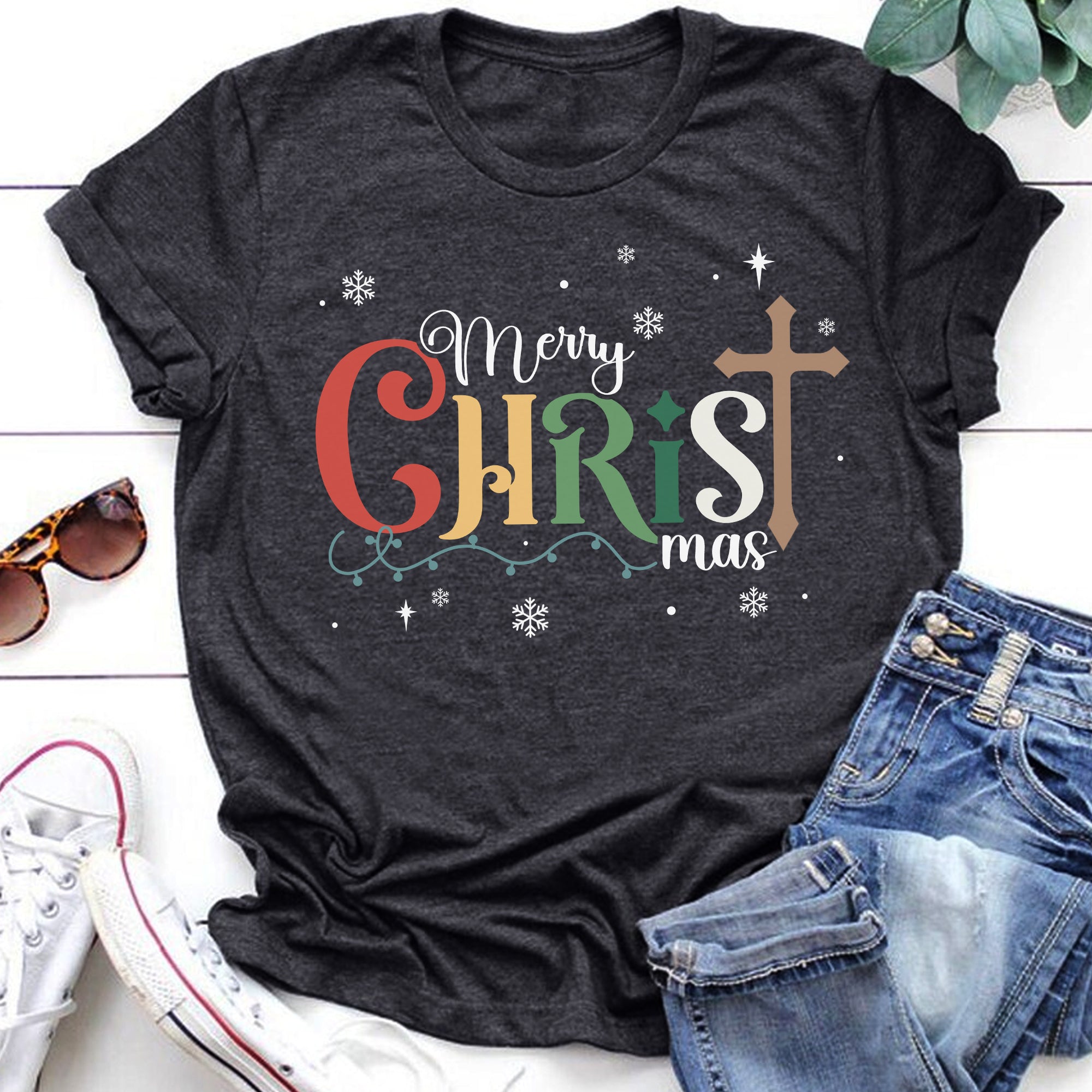Sandjest Christian T-Shirt Merry Christ Mas Gift for Women Girl Friend Boy Men