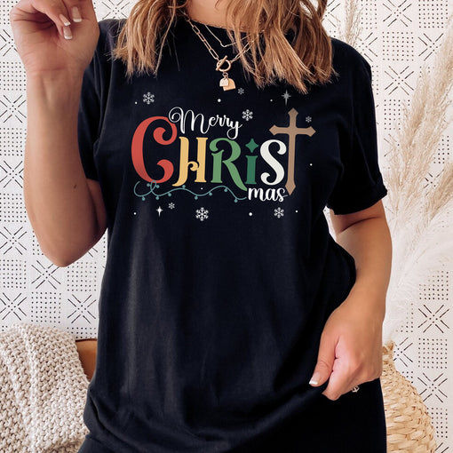 Sandjest Christian T-Shirt Merry Christ Mas Gift for Women Girl Friend Boy Men