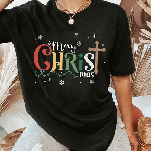 Sandjest Christian T-Shirt Merry Christ Mas Gift for Women Girl Friend Boy Men