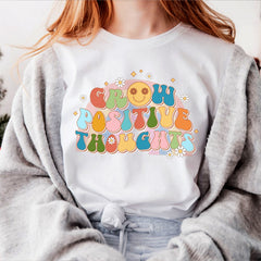Sandjest Grow Positive Thoughts Inspirational Groovy Style Shirt for Women Girl Friends