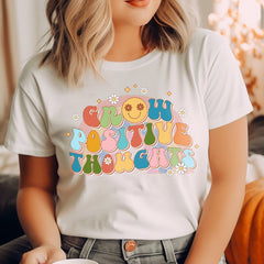 Sandjest Grow Positive Thoughts Inspirational Groovy Style Shirt for Women Girl Friends