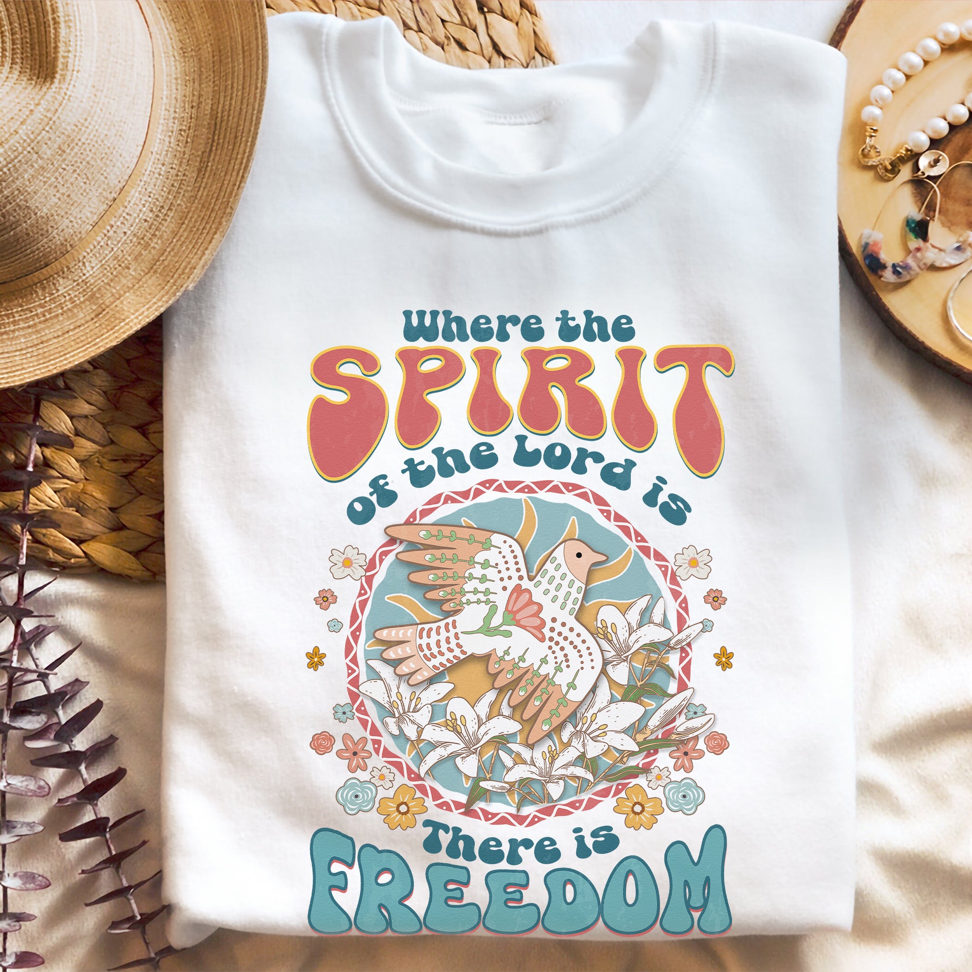 Sandjest Where the Spirit of the Lord Is There Is Freedom Shirt for Christian Jesus Lovers Tshirt for Girl Woman