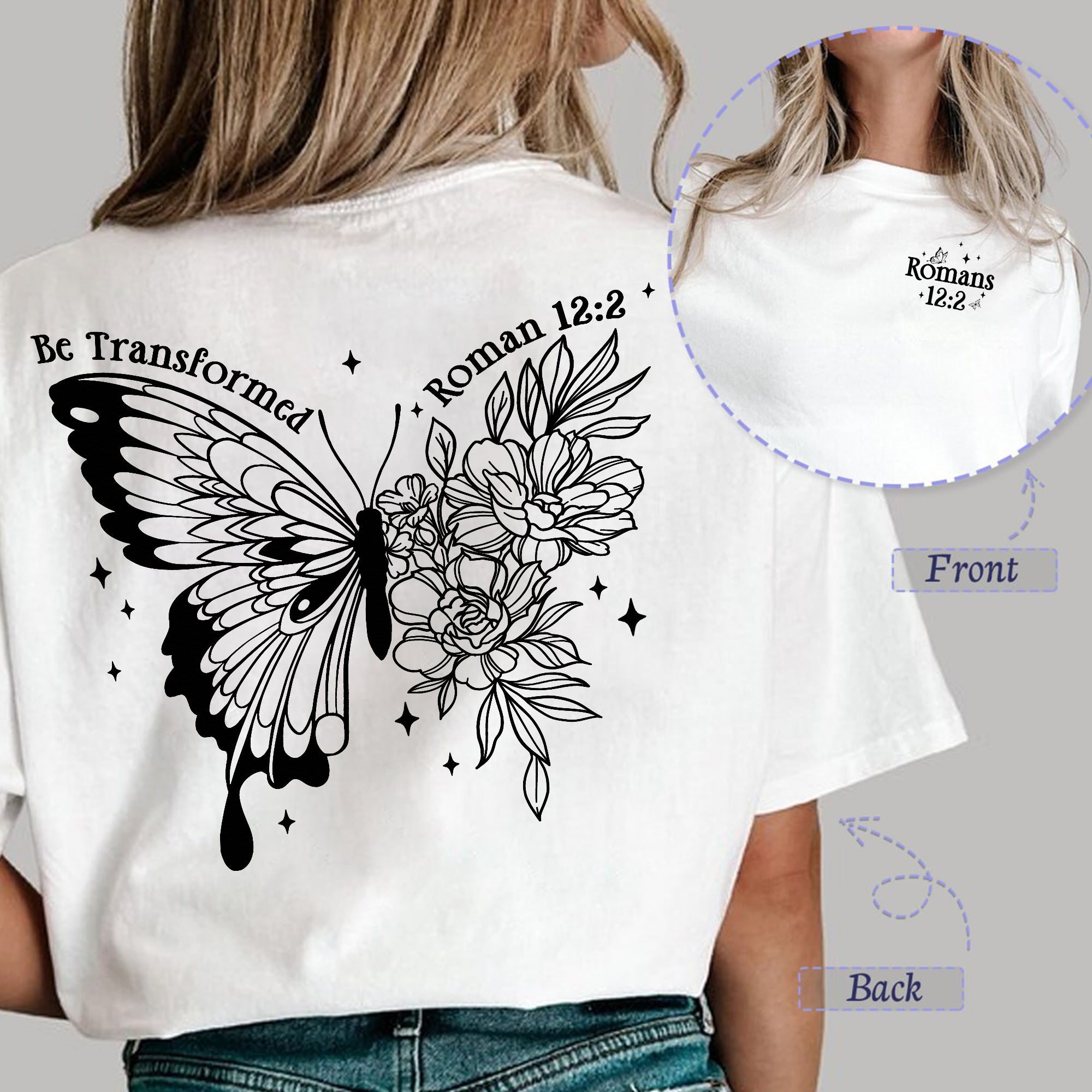 Sandjest Christian T-Shirt Be Transformed Gift for Christians Jesus Lover Bible Lovers