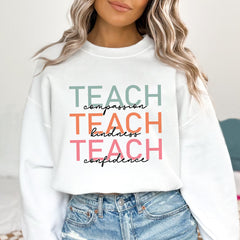 Sandjest Teacher T-Shirt Teach Compassion Teach Kindness Teach Confidence Gift for Women Girl Friend