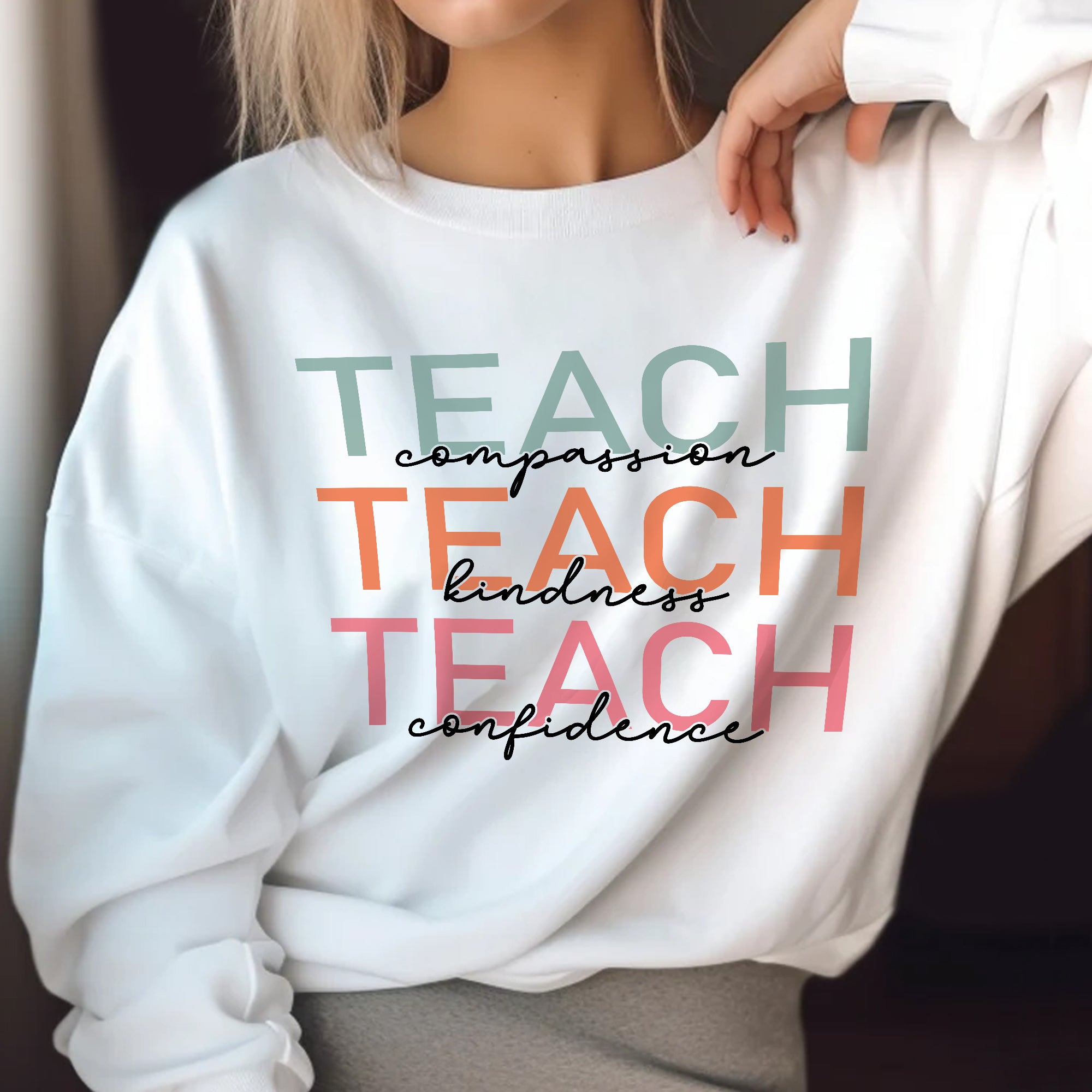 Sandjest Teacher T-Shirt Teach Compassion Teach Kindness Teach Confidence Gift for Women Girl Friend