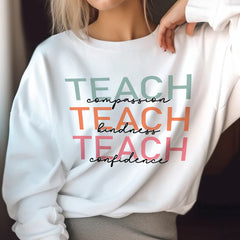 Sandjest Teacher T-Shirt Teach Compassion Teach Kindness Teach Confidence Gift for Women Girl Friend