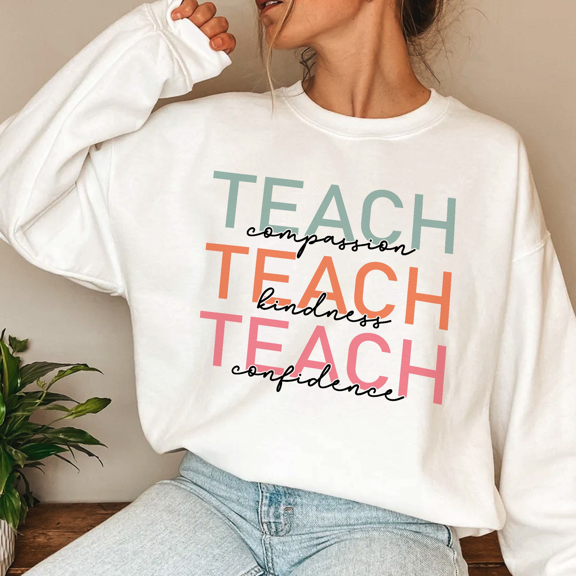 Sandjest Teacher T-Shirt Teach Compassion Teach Kindness Teach Confidence Gift for Women Girl Friend