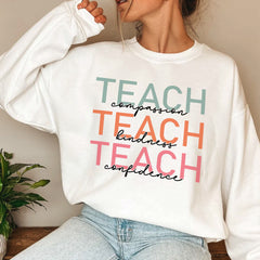 Sandjest Teacher T-Shirt Teach Compassion Teach Kindness Teach Confidence Gift for Women Girl Friend