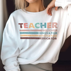 Sandjest Teacher T-Shirt Believer Innovator Motivator Educator Gift for Women Girl Friend