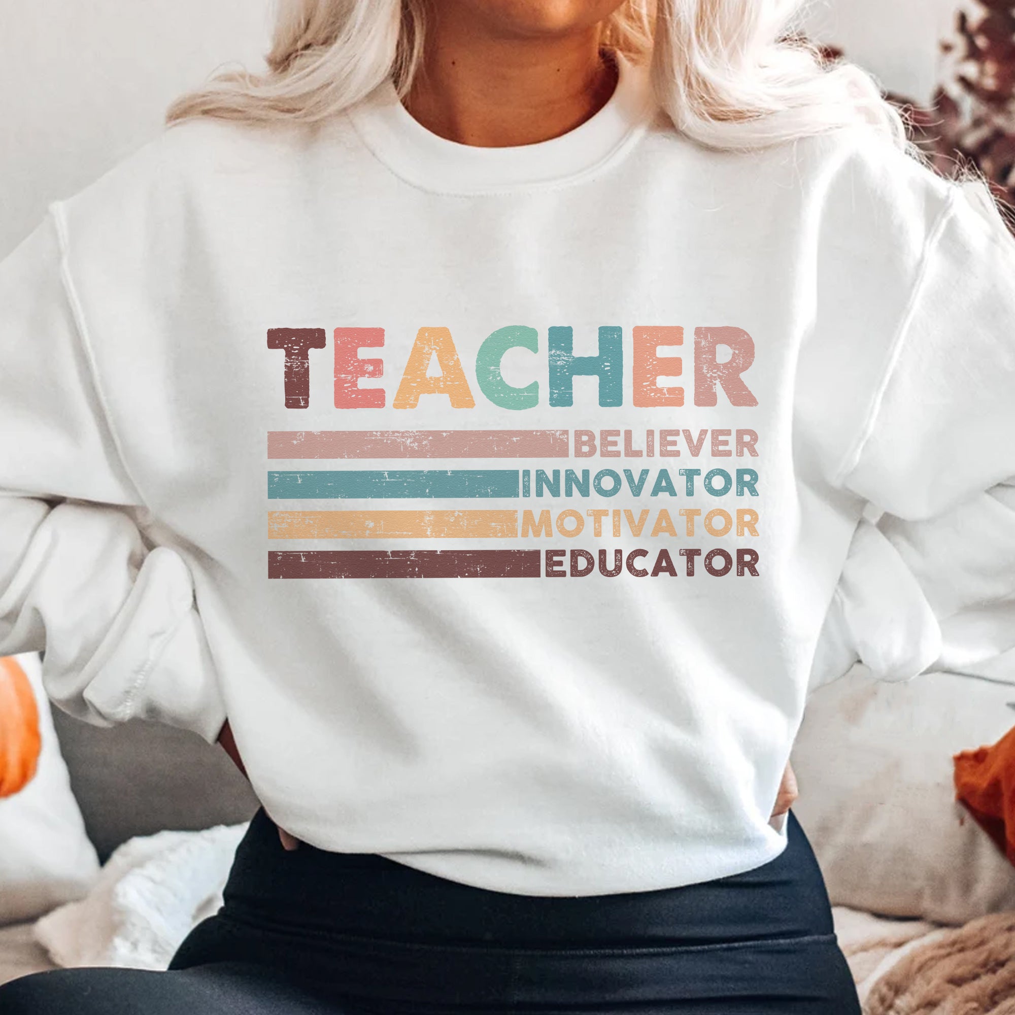 Sandjest Teacher T-Shirt Believer Innovator Motivator Educator Gift for Women Girl Friend