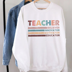 Sandjest Teacher T-Shirt Believer Innovator Motivator Educator Gift for Women Girl Friend