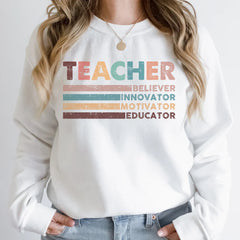 Sandjest Teacher T-Shirt Believer Innovator Motivator Educator Gift for Women Girl Friend