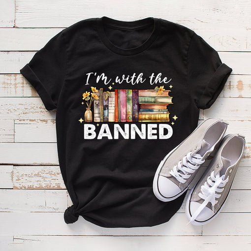 Sandjest Book Lover T-Shirt I’m with the Banned Gift for Women Girl Bookworms