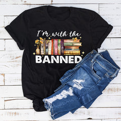Sandjest Book Lover T-Shirt I’m with the Banned Gift for Women Girl Bookworms
