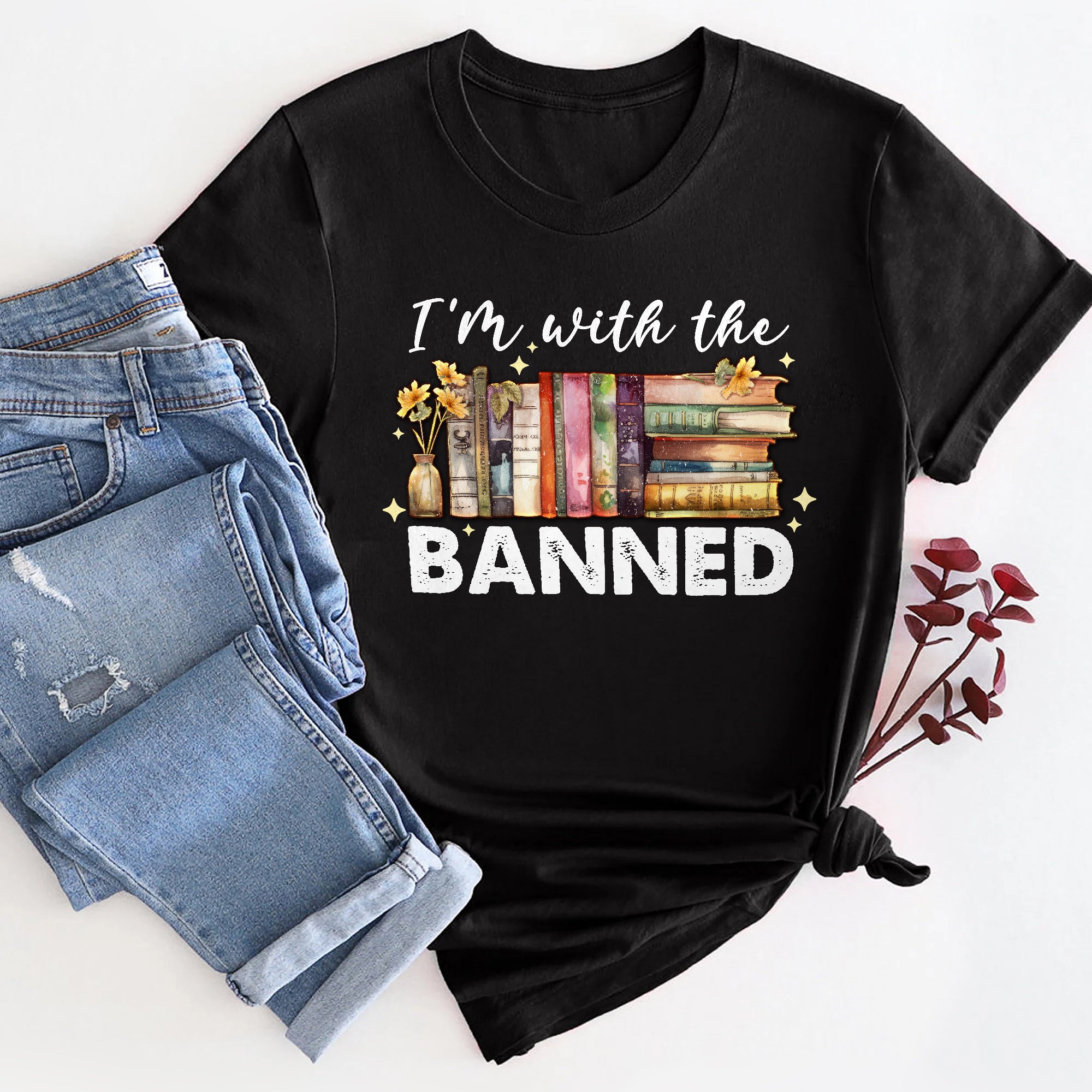 Sandjest Book Lover T-Shirt I’m with the Banned Gift for Women Girl Bookworms