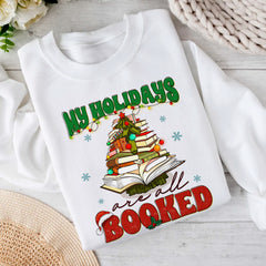 Sandjest Christmas Sweatshirt My Holidays Are All Booked Gift for Women Book Lover Bookworm