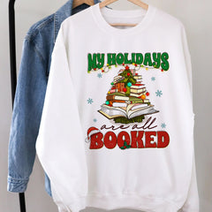 Sandjest Christmas Sweatshirt My Holidays Are All Booked Gift for Women Book Lover Bookworm