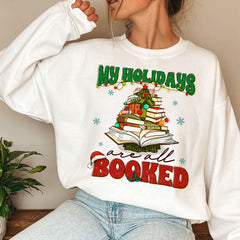 Sandjest Christmas Sweatshirt My Holidays Are All Booked Gift for Women Book Lover Bookworm