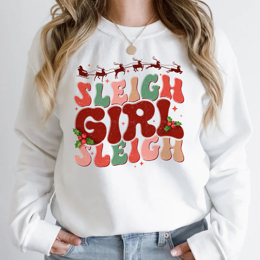 Sandjest Christmas Sweatshirt Sleigh Girl Sleigh Groovy Style Gift for Women Girl Friend