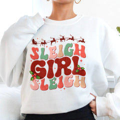 Sandjest Christmas Sweatshirt Sleigh Girl Sleigh Groovy Style Gift for Women Girl Friend