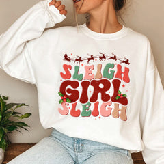 Sandjest Christmas Sweatshirt Sleigh Girl Sleigh Groovy Style Gift for Women Girl Friend