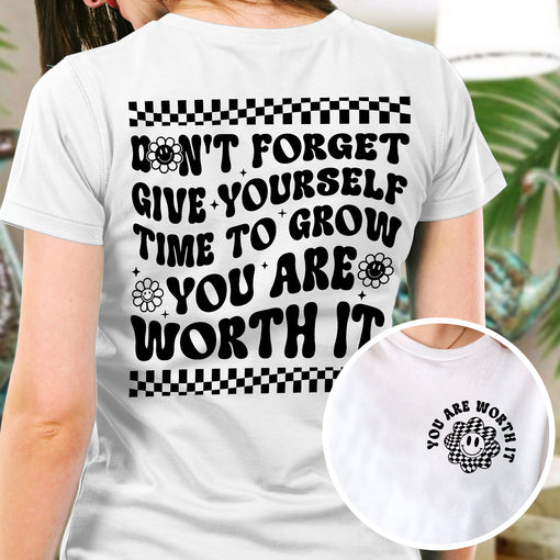 Sandjest Inspirational T-Shirt Don't Forget to Give Yourself Time to Grow You Are Worth It Wave Groovy Gift for Girl Friend Women