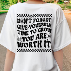 Sandjest Inspirational T-Shirt Don't Forget to Give Yourself Time to Grow You Are Worth It Wave Groovy Gift for Girl Friend Women