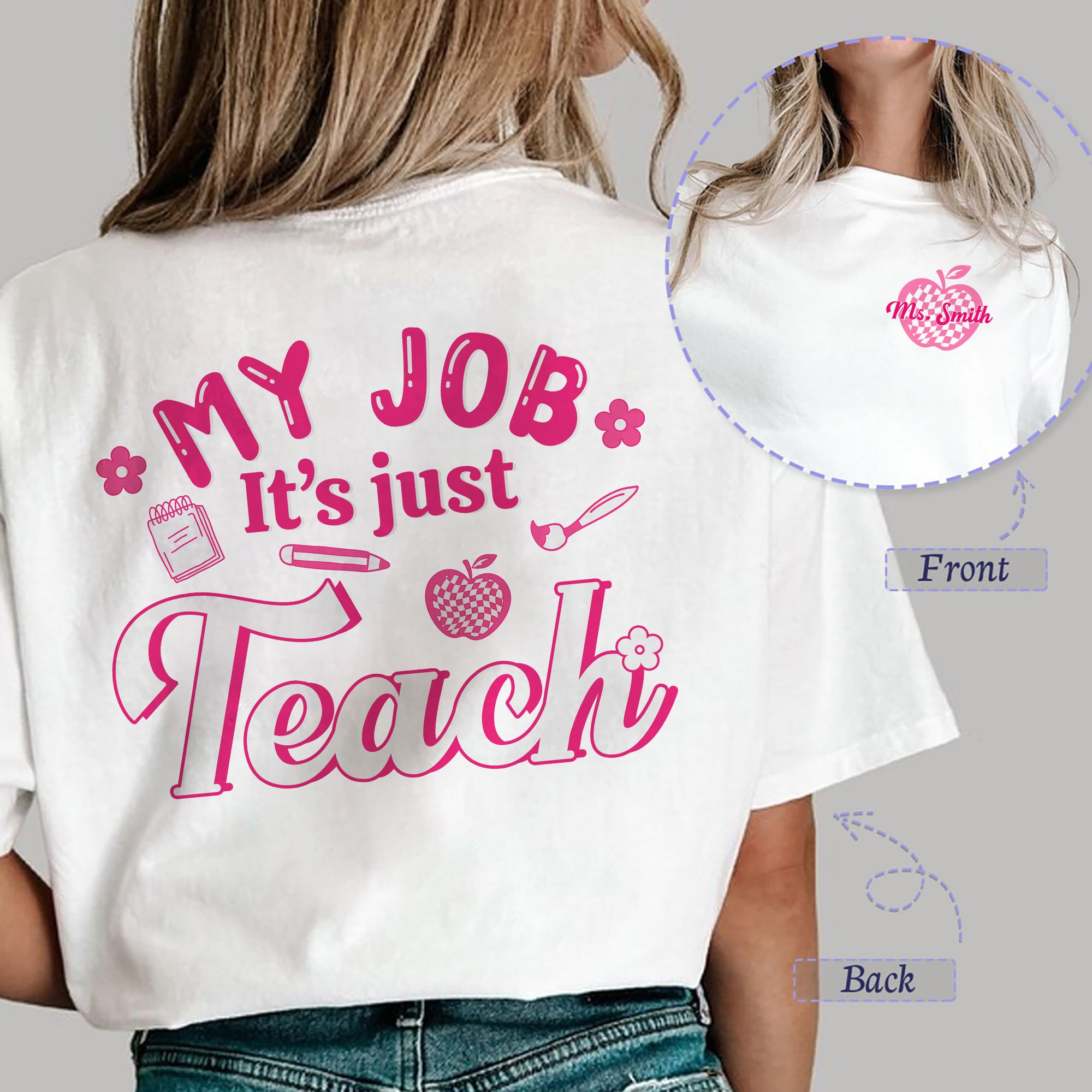 Sandjest Teacher Shirt, My Job It's Just Teach Shirt, My Job Is Teach Shirt, Retro Pink Teacher Shirt, Funny Teacher Shirt, Teacher Appreciation Gift