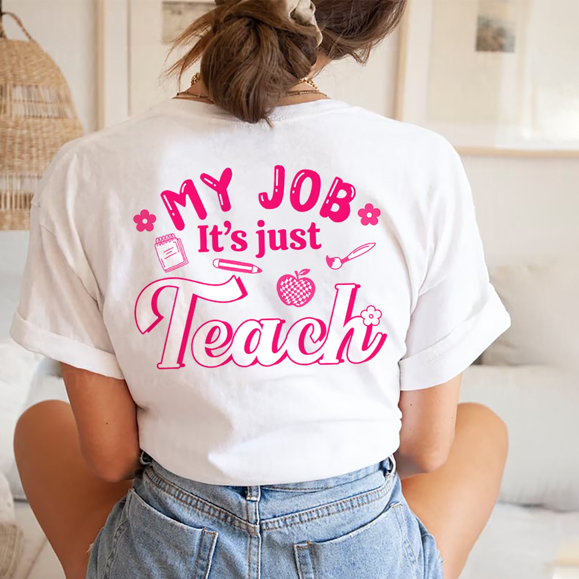Sandjest Teacher Shirt, My Job It's Just Teach Shirt, My Job Is Teach Shirt, Retro Pink Teacher Shirt, Funny Teacher Shirt, Teacher Appreciation Gift