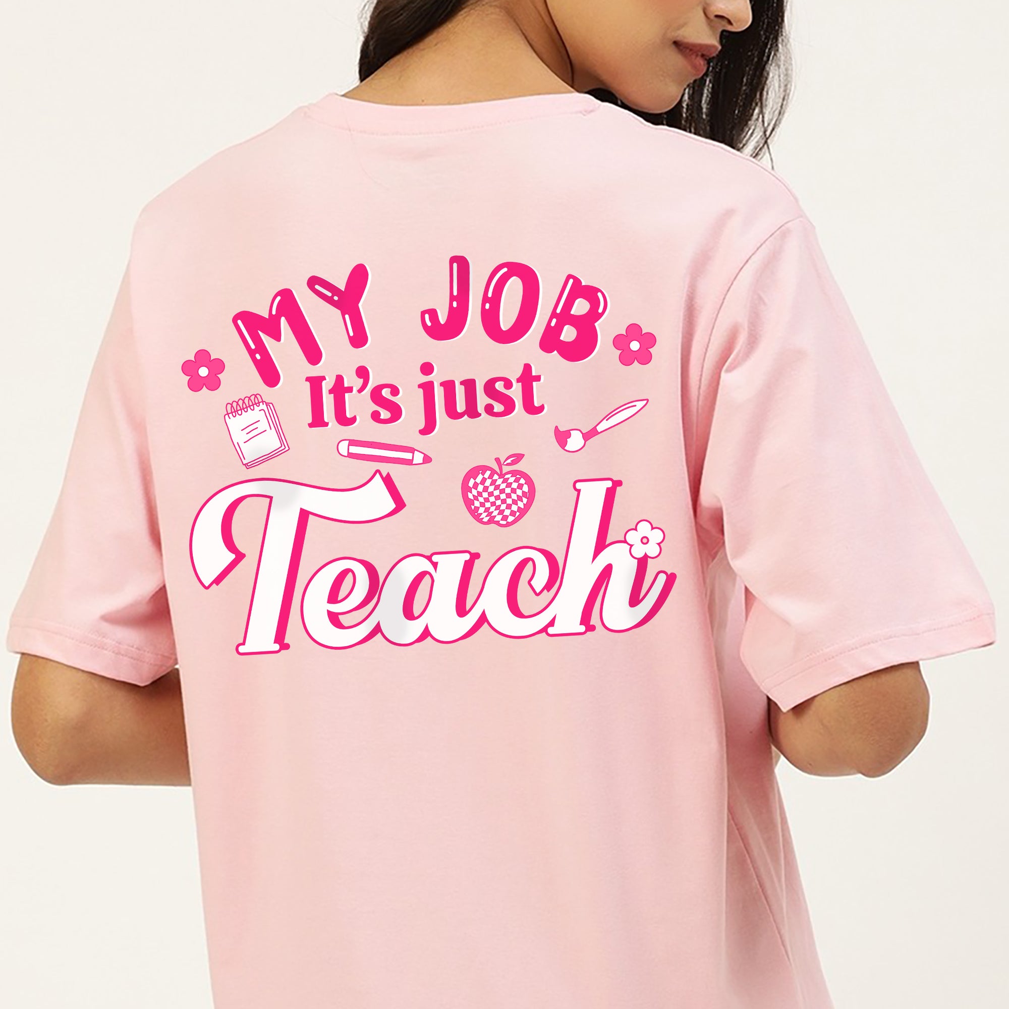 Sandjest Teacher Shirt, My Job It's Just Teach Shirt, My Job Is Teach Shirt, Retro Pink Teacher Shirt, Funny Teacher Shirt, Teacher Appreciation Gift
