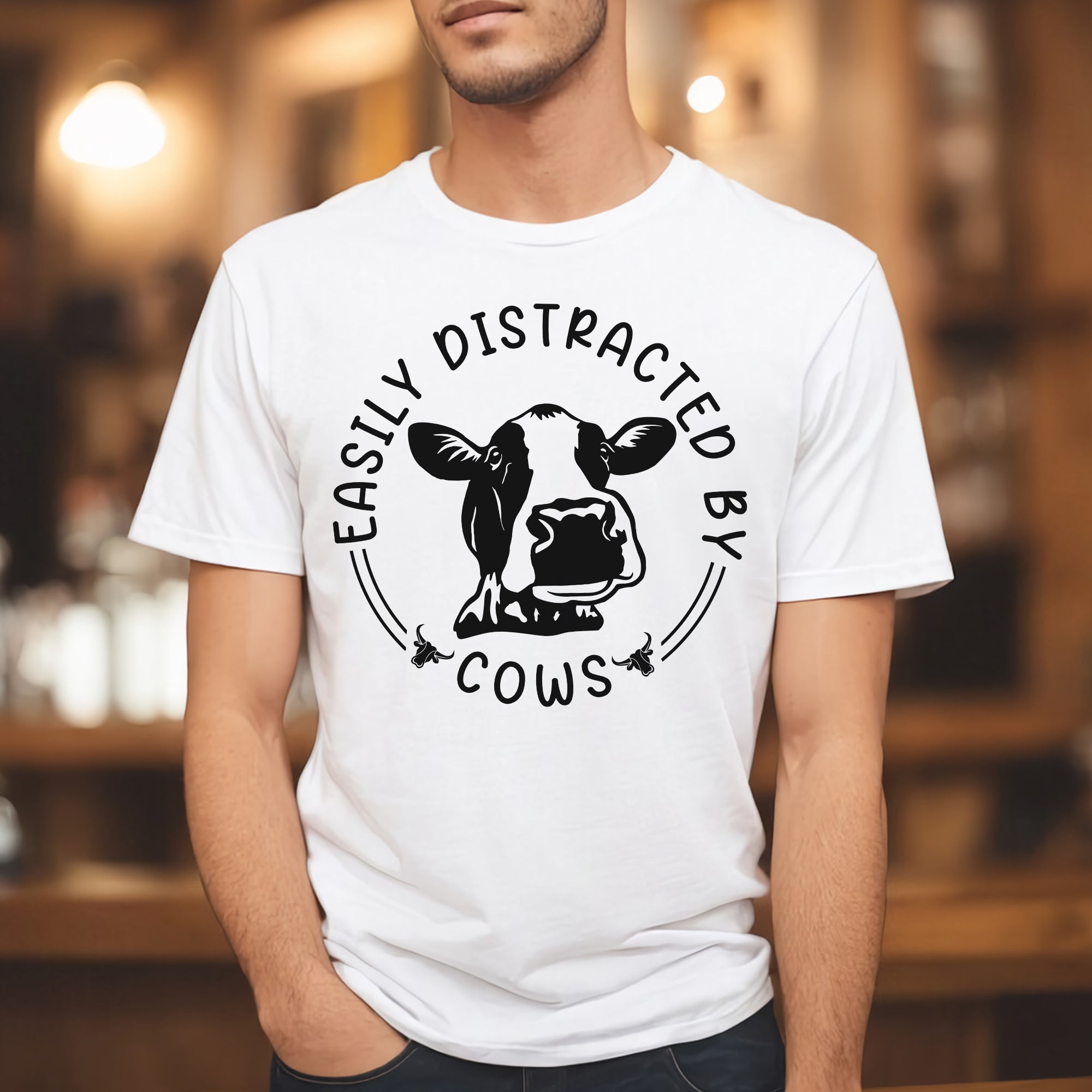 Sandjest Cow Lover T-Shirt Easily Distracted by Cows Gift for Women Girl Boy Men