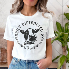 Sandjest Cow Lover T-Shirt Easily Distracted by Cows Gift for Women Girl Boy Men