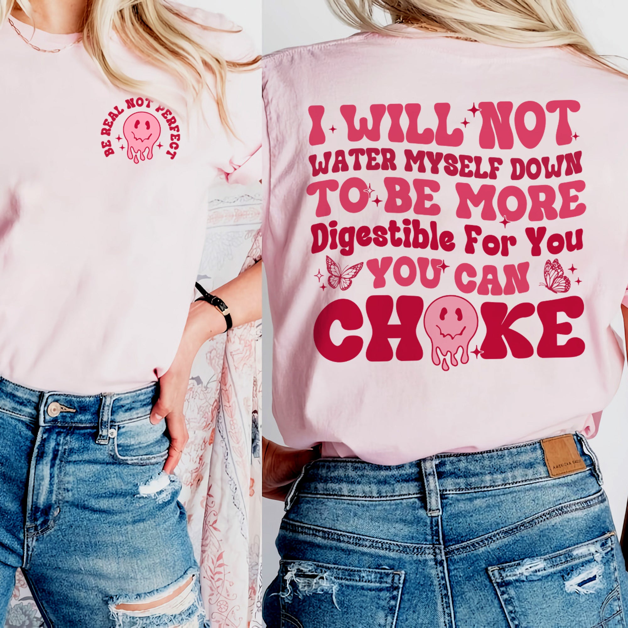 Sandjest Be Real Not Perfect Affirmation Shirt for Women Positive T-Shirt Christmas Birthday Gift for Girl Friends
