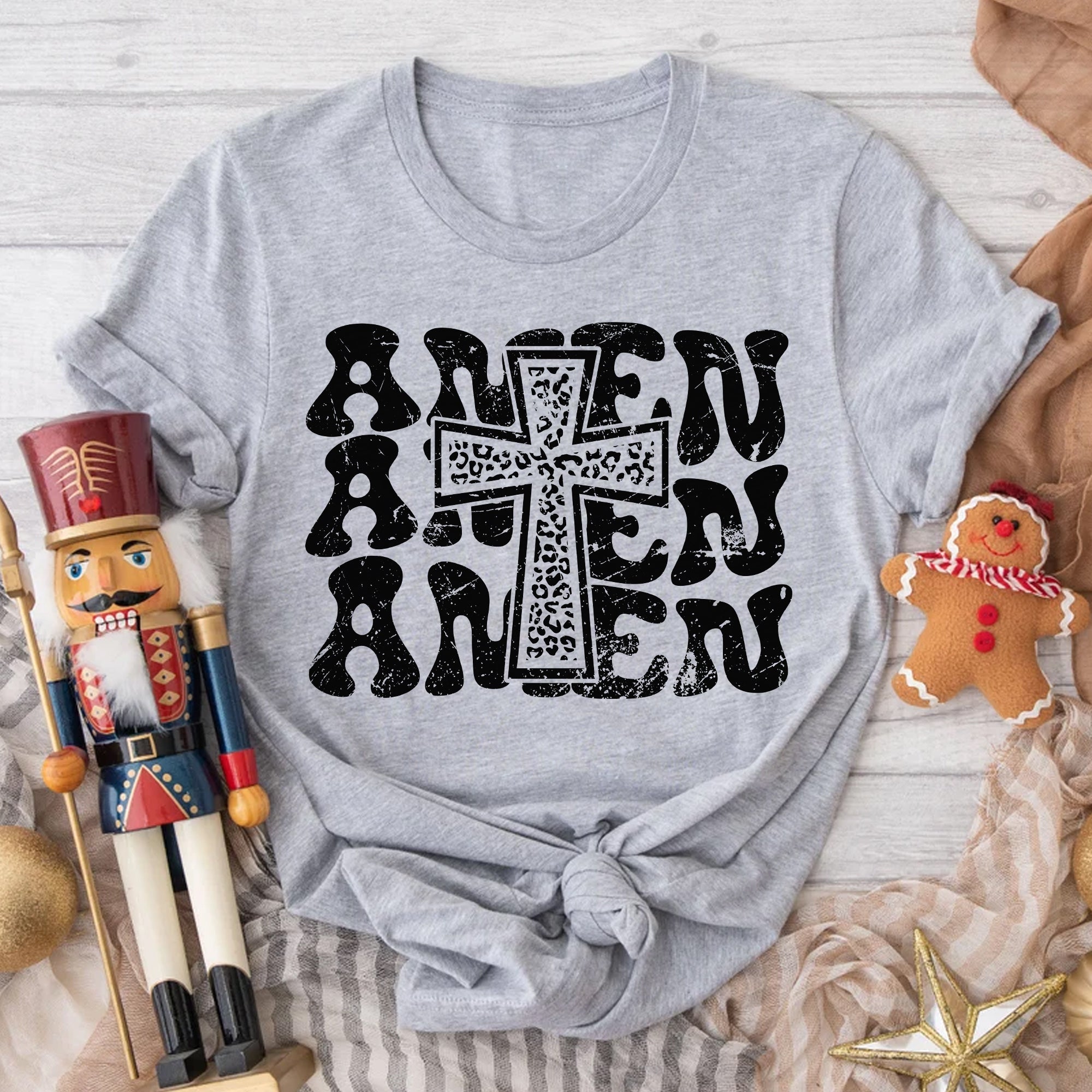 Sandjest Christian T-Shirt Amen Gift for Christian Jesus Lover Bible Lover