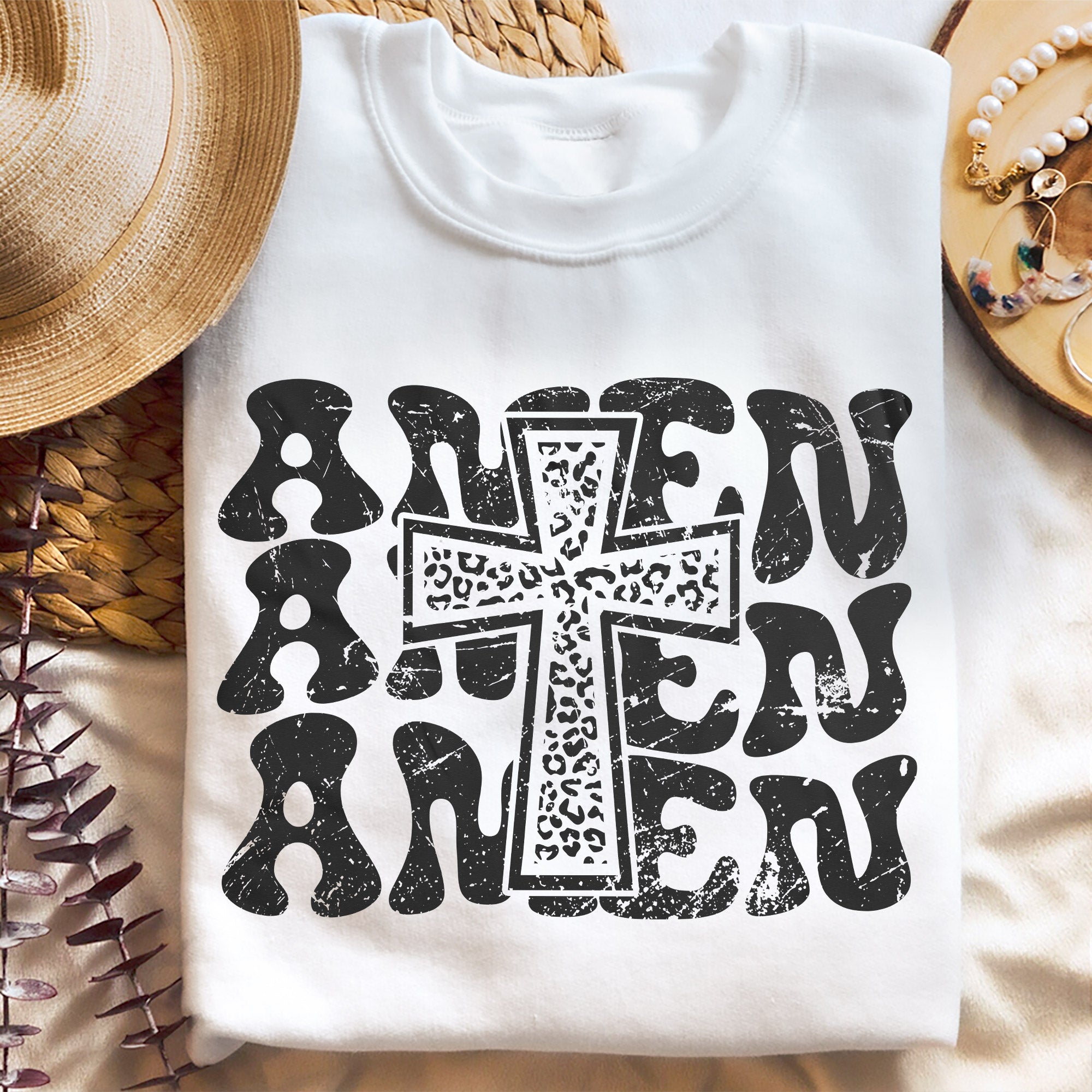 Sandjest Christian T-Shirt Amen Gift for Christian Jesus Lover Bible Lover