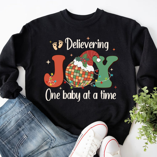 Sandjest Delivering Joy Labor and Delivery Christmas Tshirt, L&d Nurse Christmas T-Shirt, Holiday Labor Nurse Gift, Labor & Delivering Nurse T-Shirt