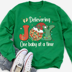 Sandjest Delivering Joy Labor and Delivery Christmas Tshirt, L&d Nurse Christmas T-Shirt, Holiday Labor Nurse Gift, Labor & Delivering Nurse T-Shirt