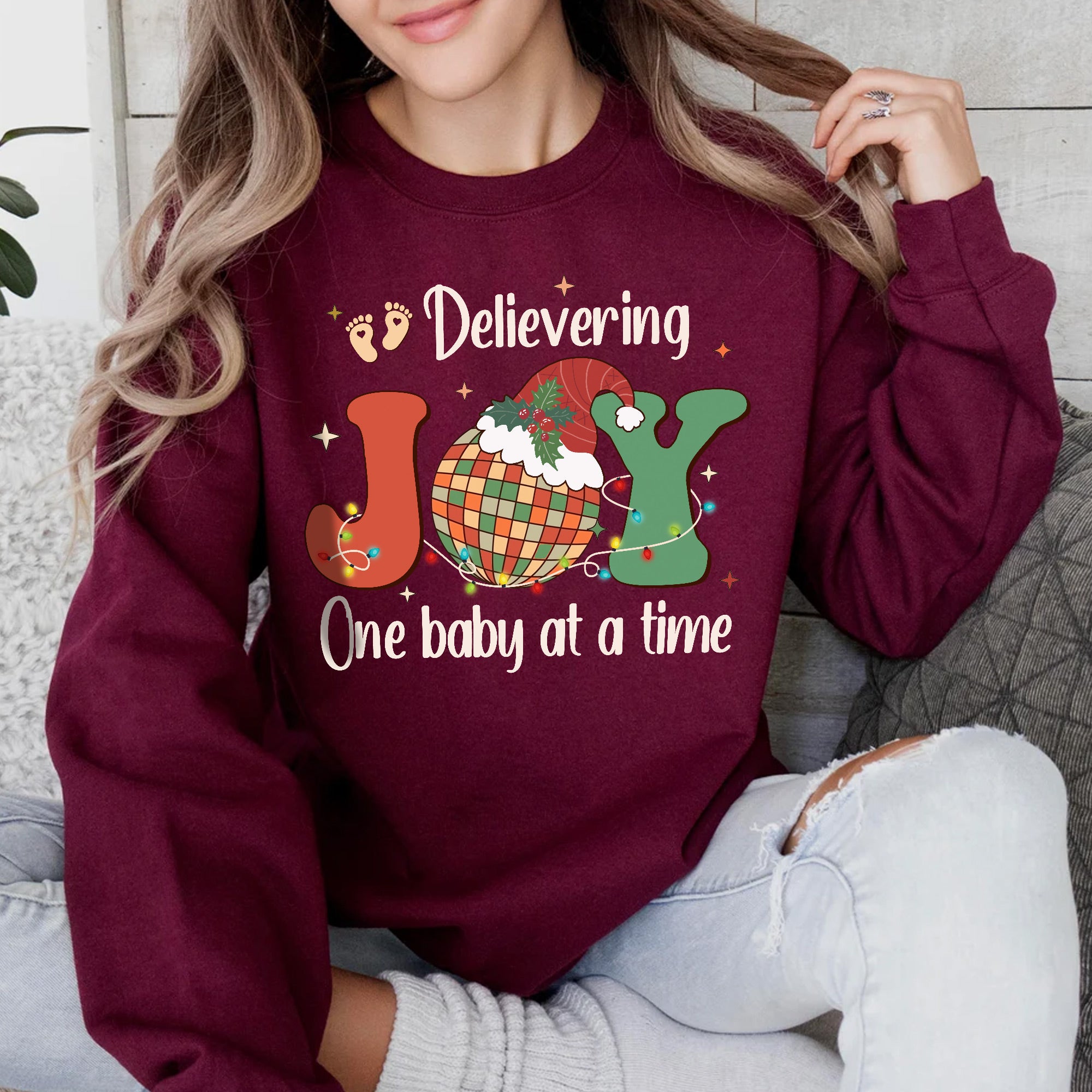Sandjest Delivering Joy Labor and Delivery Christmas Tshirt, L&d Nurse Christmas T-Shirt, Holiday Labor Nurse Gift, Labor & Delivering Nurse T-Shirt
