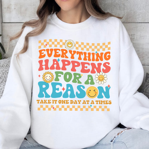 Sandjest Inspirational T-Shirt Everything Happens for a Reason Gift for Women Girl Friend