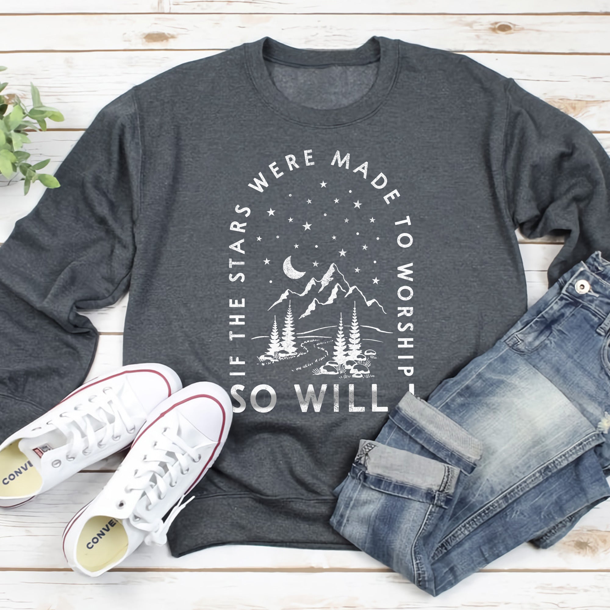 Sandjest Christian T-Shirt If the Stars Were Made to Worship So Will I Gift for Women Girl Friend