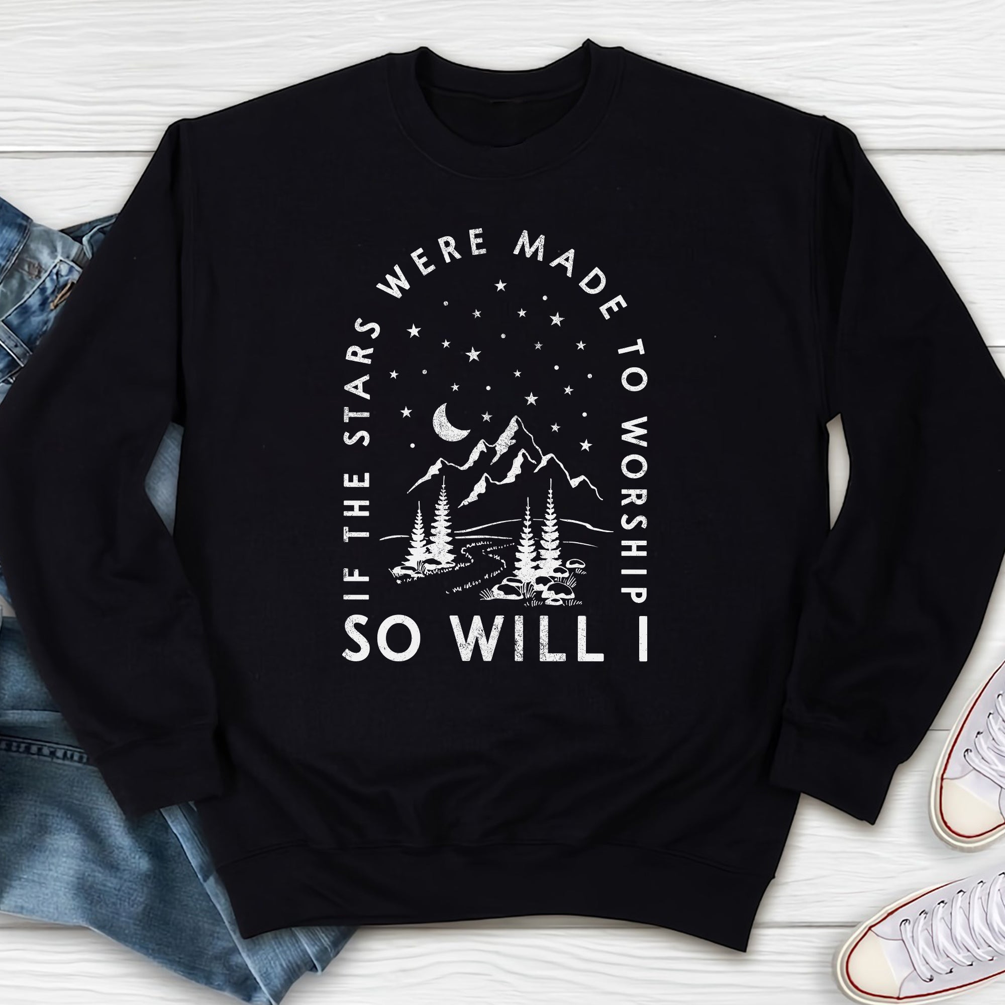 Sandjest Christian T-Shirt If the Stars Were Made to Worship So Will I Gift for Women Girl Friend