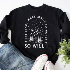 Sandjest Christian T-Shirt If the Stars Were Made to Worship So Will I Gift for Women Girl Friend