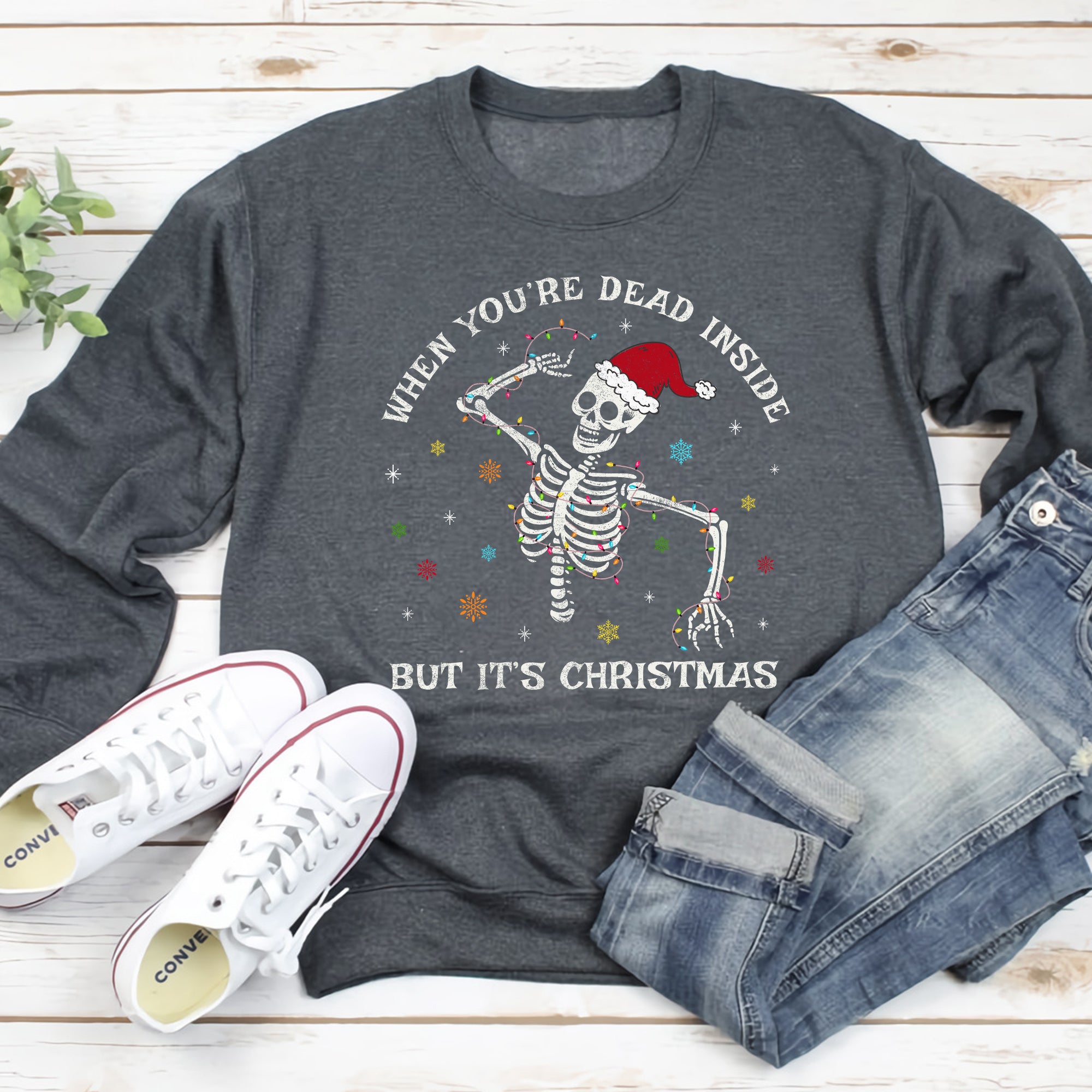 Sandjest Christmas Sweatshirt Dancing Skeleton Gift for Women Girl Friend