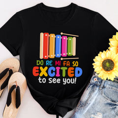 Sandjest Kindergarten Teacher T-Shirt Do Re Mi Fa So Excited to See You Gift for Women Girl Friends