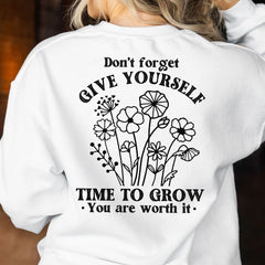 Sandjest Inspirational T-Shirt Don’t Forget Give Yourself Time to Grow You Are Worth It Gift for Women Girl Friends